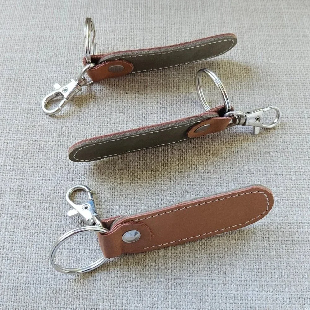 Lot of 3 Keychains Dual Color Brown/olive Genuine Leather Keys Holder Handmade